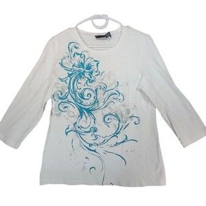 Chico’s Addition 3/4 length sleeve blouse turquoise and silver Like New Stretch